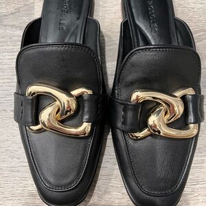 Women's Black and Gold Loafers